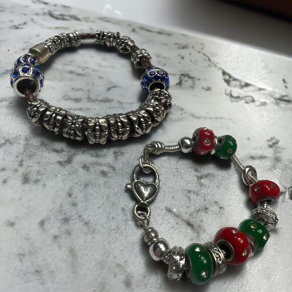 Set of Two Bead Charm Bracelets – Boho Chic, Adjustable Stackable Jewelry - Picture 1 of 16